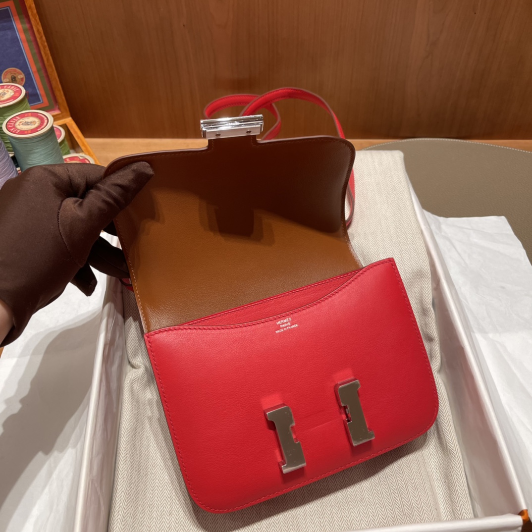 에르메스 콘스탄스18 레드 골드브라운 은장 스위프트